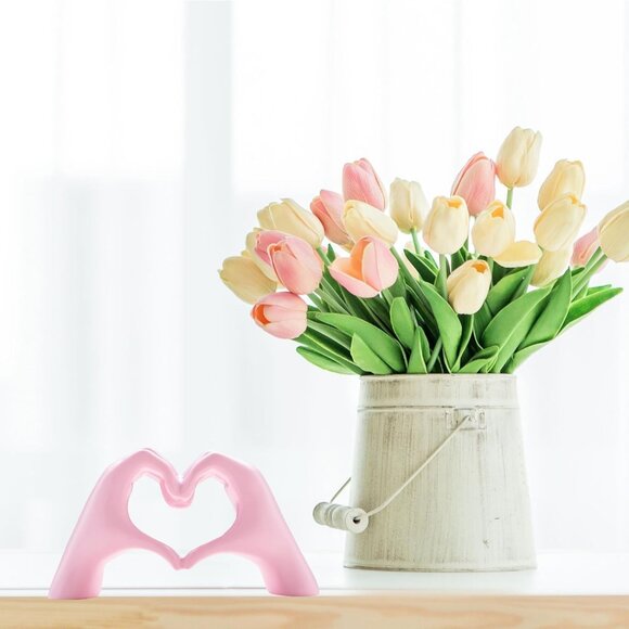 Small Pink Heart Hands Sculpture Decor for Living Room Bedroom Bookshelf - Picture 2 of 7